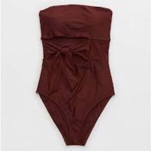 NEW with tags! Aerie Strapless Bandeau One Piece Wrap Front Swimsuit Maroon